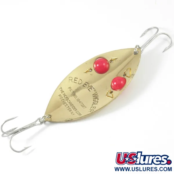 Vintage  Hofschneider Red Eye Wiggler 3359, 1oz Gold / Red Eyes fishing spoon #3359