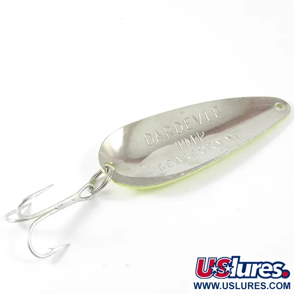 Vintage  Eppinger Dardevle Imp 3407, 2/5oz Yellow / Green / Nickel fishing spoon #3407