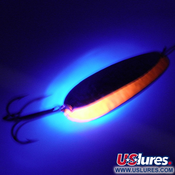 Vintage   Acme​ Looter UV, 1/4oz Hammered Silver / UV Stripe Glow in UV light, Fluorescent fishing spoon #3428