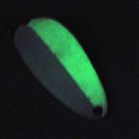 Vintage Seneca Little Cleo (Hula Girl) Glow, 1/3oz Blue / White / Nickel Glow in Dark fishing spoon #3436