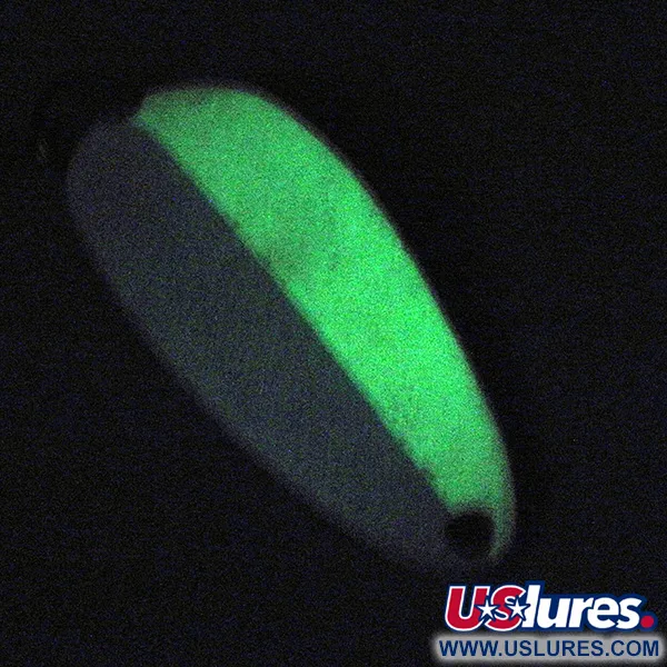 Vintage Seneca Little Cleo (Hula Girl) Glow, 1/3oz Blue / White / Nickel Glow in Dark fishing spoon #3436