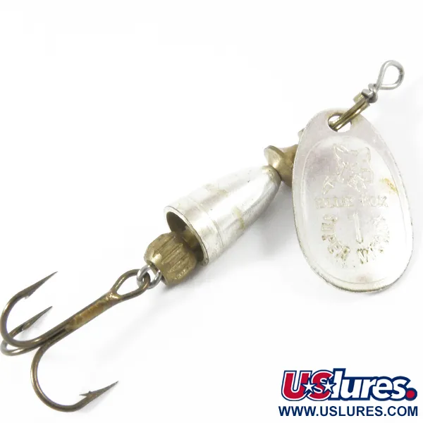 Vintage Blue Fox Super Vibrax 1, 1/8oz Silver spinning lure #3461