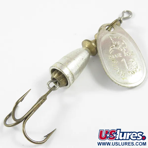 Vintage Blue Fox Super Vibrax 1, 1/8oz Silver spinning lure #3468