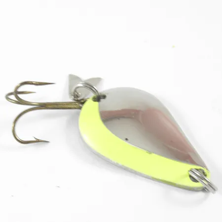 Vintage Acme K.O. Wobbler, 1/4oz Nickel / Fluorescent Yellow fishing spoon #3490