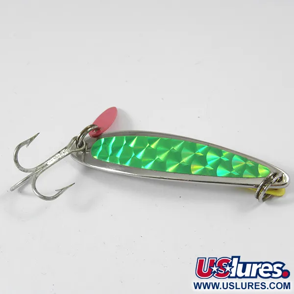 Vintage   Bay de Noc Swedish pimple, 1/2oz Nickel / Green fishing spoon #3550