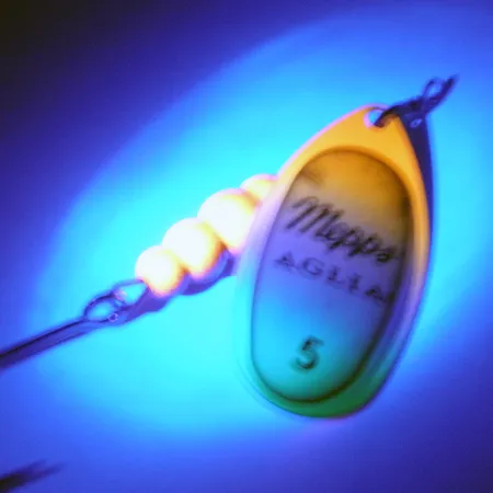 Vintage Mepps Aglia 5 Fluo UV, 1/2oz Fluo UV Glow in UV light, Fluorescent spinning lure #3568