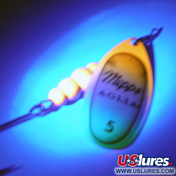 Vintage   Mepps Aglia 5 Fluo UV, 1/2oz Fluo UV Glow in UV light, Fluorescent spinning lure #3568