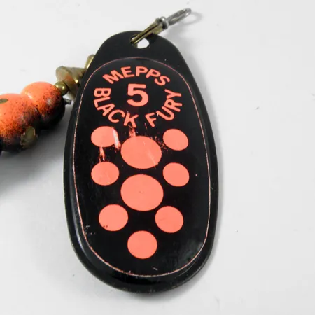 Vintage Mepps Black Fury 5, 1/2oz Black / Fluorescent Red spinning lure #3576