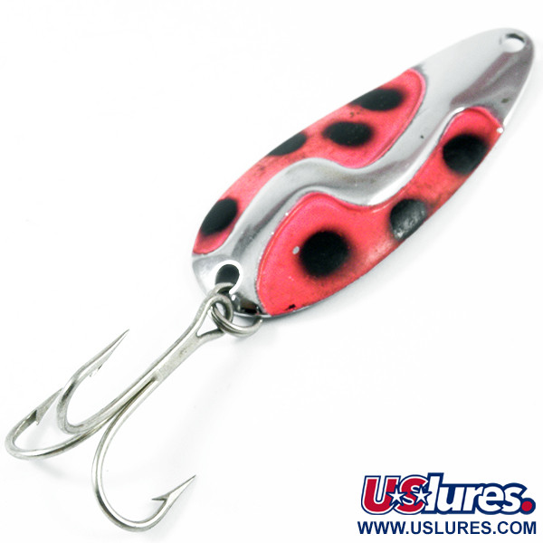 Vintage  Kushner Tackle Kush Spoon UV (Glows in UV light), 1/3oz Nickel / Pink / Black UV Glow in UV light, Fluorescent fishing spoon #3584
