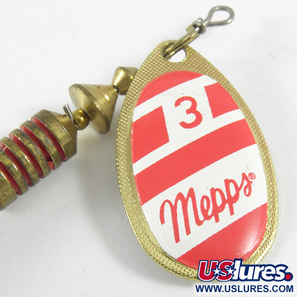 Vintage   Mepps Aglia 3, 1/4oz Red / White / Brass spinning lure #3609