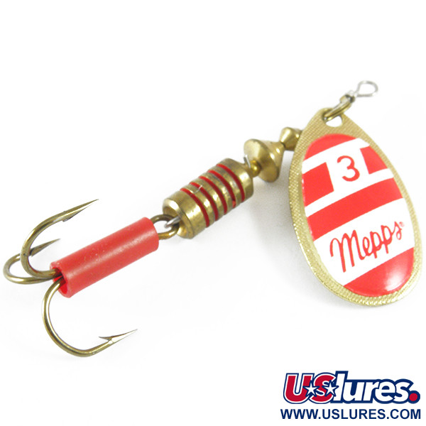 Vintage   Mepps Aglia 3, 1/4oz Red / White / Brass spinning lure #3609