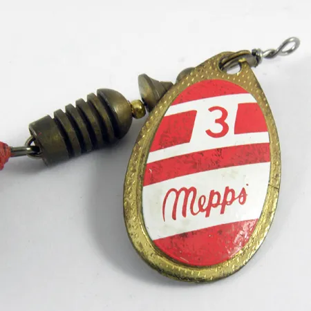 Vintage Mepps Aglia 3 dressed (squirrel tail), 1/4oz Red / White / Brass spinning lure #3611