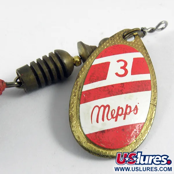 Vintage   Mepps Aglia 3 dressed (squirrel tail), 1/4oz Red / White / Brass spinning lure #3611