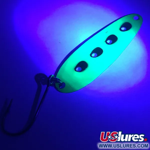 Vintage Heddon Sounder UV, 3/16oz UV Glow in UV light, Fluorescent fishing spoon #3641