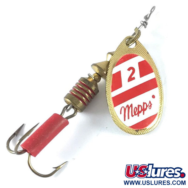 Vintage   Mepps Aglia 2, 3/16oz Red / White / Brass spinning lure #3651