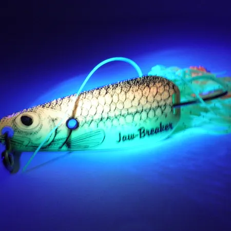 Vintage Northland Weedless Jaw-Breaker UV, 1/2oz Fluorescent Yellow / Orange UV Glow in UV light, Fluorescent fishing spoon #3756