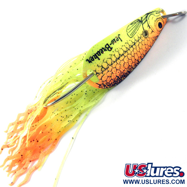 Vintage  Northland tackle Weedless Jaw-Breaker UV, 1/2oz Fluorescent Yellow / Orange UV Glow in UV light, Fluorescent fishing spoon #3756