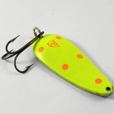 Vintage Eppinger Dardevle Rok't Imp UV, 3/4oz Fluorescent Yellow / Copper UV Glow in UV light, Fluorescent fishing spoon #3757