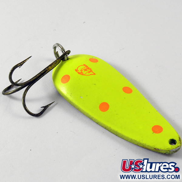 Vintage  Eppinger Dardevle Rok't Imp UV, 3/4oz Fluorescent Yellow / Copper UV Glow in UV light, Fluorescent fishing spoon #3757