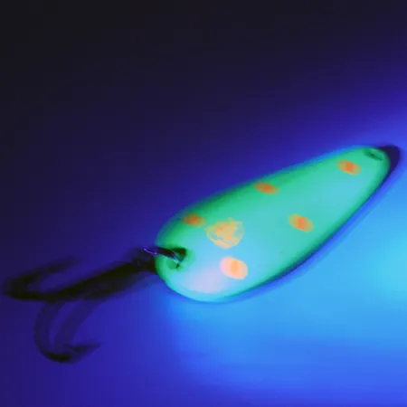 Vintage Eppinger Dardevle Rok't Imp UV, 3/4oz Fluorescent Yellow / Copper UV Glow in UV light, Fluorescent fishing spoon #3757