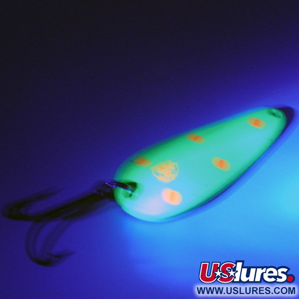 Vintage  Eppinger Dardevle Rok't Imp UV, 3/4oz Fluorescent Yellow / Copper UV Glow in UV light, Fluorescent fishing spoon #3757