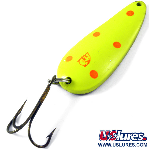 Vintage  Eppinger Dardevle Rok't Imp UV, 3/4oz Fluorescent Yellow / Copper UV Glow in UV light, Fluorescent fishing spoon #3757