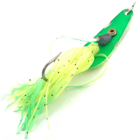 Vintage Northland Weedless Jaw-Breaker, 1/2oz Yellow / Green UV Glow in UV light, Fluorescent fishing spoon #3787