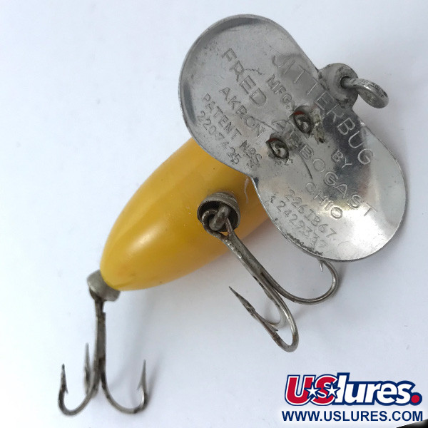 official website Vintage Fred Arbogast Jitterbug Fishing Lure Yellow with  Silver Ribs