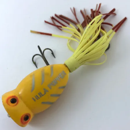 Vintage Fred Arbogast Hula Popper, 1/4oz Yellow fishing lure #3798