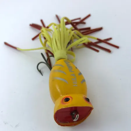 Vintage Fred Arbogast Hula Popper, 1/4oz Yellow fishing lure #3798