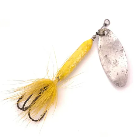 Vintage Yakima Bait Worden’s Original Rooster Tail 5, 2/5oz Silver / Yellow spinning lure #3908