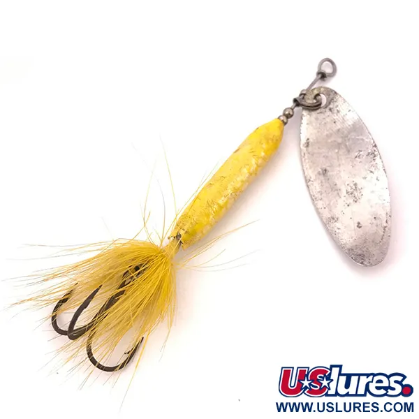 Vintage  Yakima Bait Worden’s Original Rooster Tail 5, 2/5oz Silver / Yellow spinning lure #3908