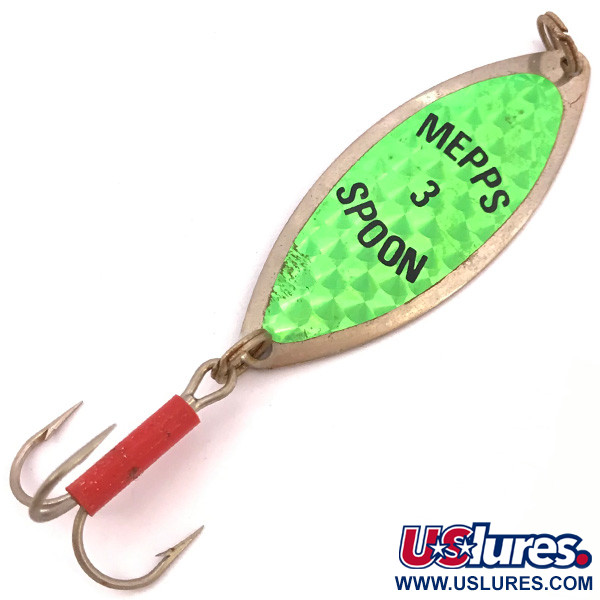 Vintage   Mepps Spoon 3, 1/2oz Nickel / Green fishing spoon #3921