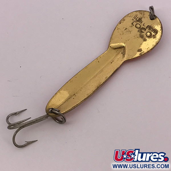 Vintage  Glen Evans Loco 4 UV (Glows in UV light), 3/4oz Brass / Red UV Glow in UV light, Fluorescent fishing spoon #3922