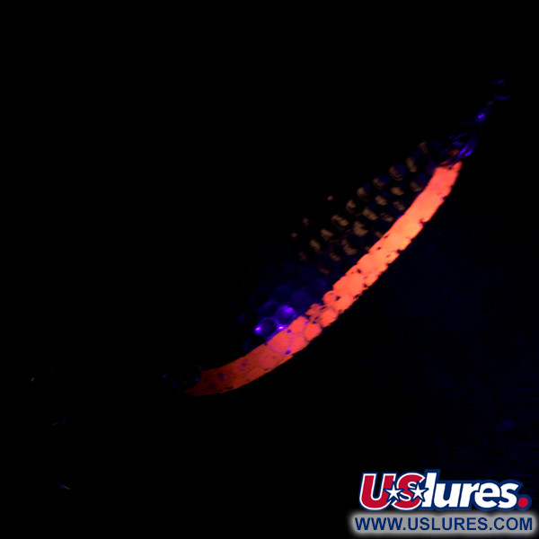 Vintage  Luhr Jensen Krocodile Die #3, 1/3oz Hammered Copper / Red UV Glow in UV light, Fluorescent fishing spoon #3966