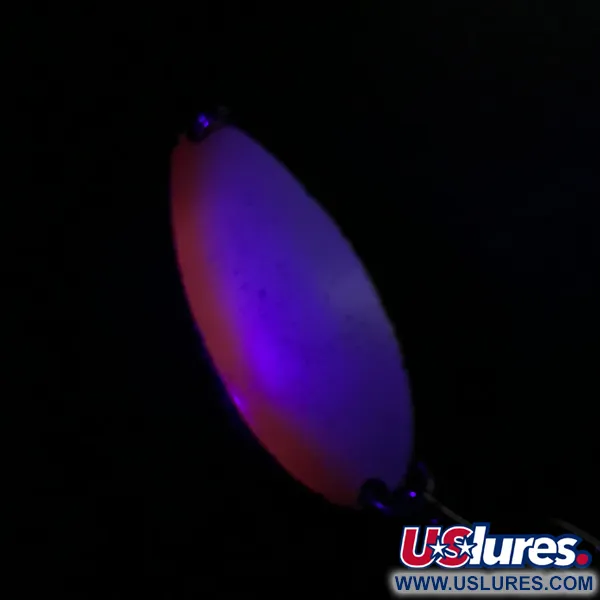 Vintage Seneca Little Cleo (Hula Girl) UV, 1/2oz Pearl White / Nickel / Orange Stripe UV Glow in UV light, Fluorescent fishing spoon #3970