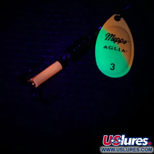   Mepps Aglia 3 UV, 1/4oz Yellow / Orange / Gold UV Glow in UV light, Fluorescent spinning lure #3983