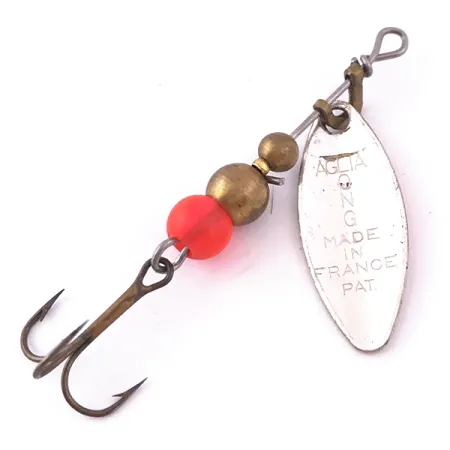 Vintage Mepps Aglia Long 0 UV, 3/32oz Nickel / Orange spinning lure #3984