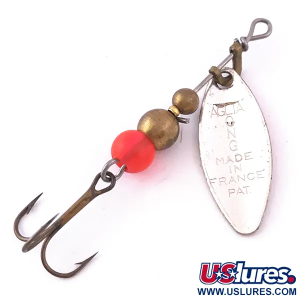 Vintage   Mepps Aglia Long 0 UV, 3/32oz Nickel / Orange spinning lure #3984