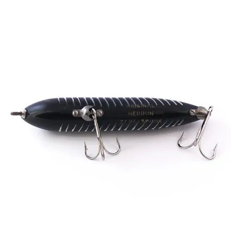 Vintage Heddon Zara Spook, 3/4oz Black / White fishing lure #3994