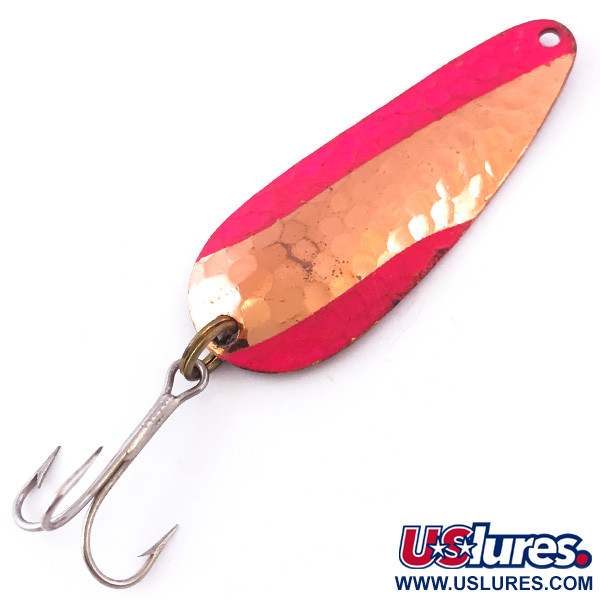 Vintage   Nebco FlashBait 266, 1/3oz Hammered Copper / Red UV Glow in UV light, Fluorescent fishing spoon #3998