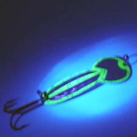 Vintage Glen Evans Loco 3 UV, 3/5oz Nickel / Yellow / Hologram UV Glow in UV light, Fluorescent fishing spoon #4000