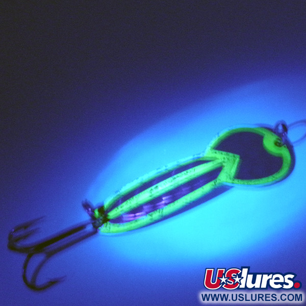 Vintage  Glen Evans Loco 3 UV, 3/5oz Nickel / Yellow / Hologram UV Glow in UV light, Fluorescent fishing spoon #4000