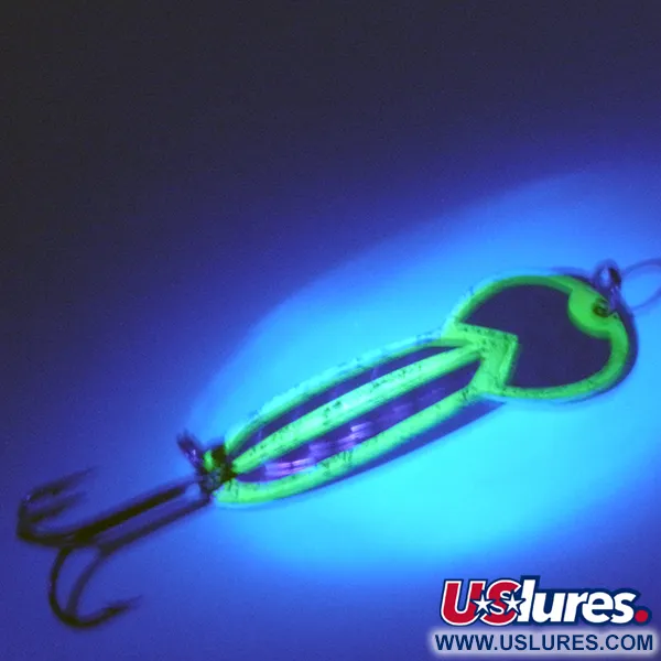 Vintage Glen Evans Loco 3 UV, 3/5oz Nickel / Yellow / Hologram UV Glow in UV light, Fluorescent fishing spoon #4000