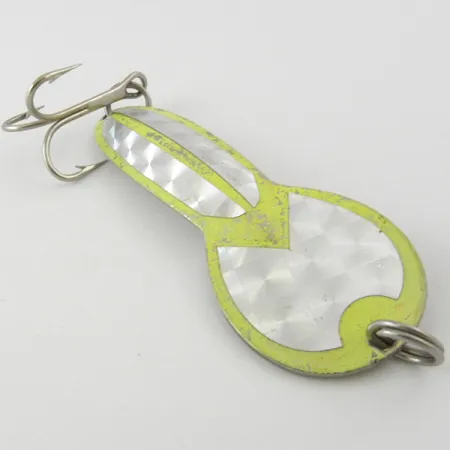 Vintage Glen Evans Loco 3 UV, 3/5oz Nickel / Yellow / Hologram UV Glow in UV light, Fluorescent fishing spoon #4000