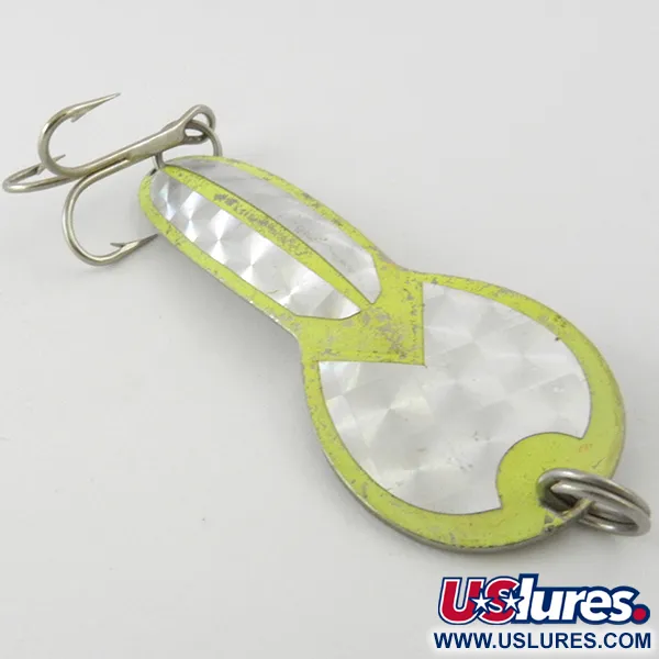 Vintage Glen Evans Loco 3 UV, 3/5oz Nickel / Yellow / Hologram UV Glow in UV light, Fluorescent fishing spoon #4000