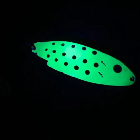 Vintage Thomas Buoyant UV , 3/4oz Chartreuse / White UV Glow in UV light, Fluorescent fishing spoon #4001