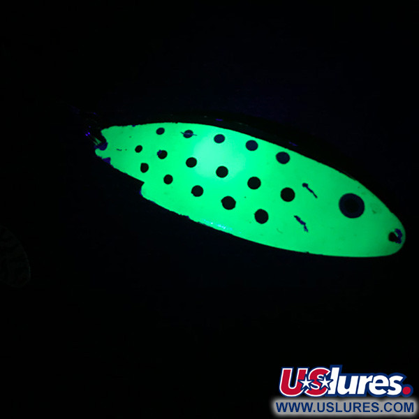 Vintage   Thomas Buoyant UV , 3/4oz Chartreuse / White UV Glow in UV light, Fluorescent fishing spoon #4001