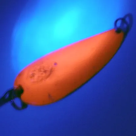 Vintage Eppinger Dardevle Dardevlet , 3/4oz Orange Red / Nickel / UV Glow in UV light, Fluorescent fishing spoon #4010
