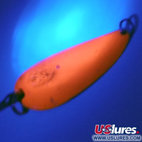 Vintage  Eppinger Dardevle Dardevlet , 3/4oz Orange Red / Nickel / UV Glow in UV light, Fluorescent fishing spoon #4010